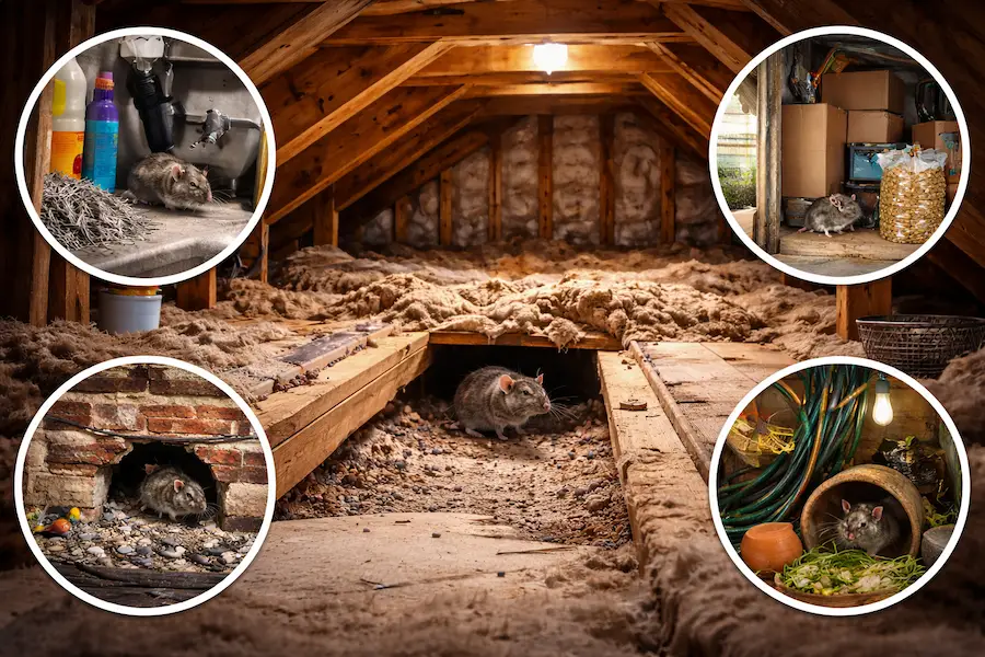 Infestation de rats dans les combles d’une maison à Courthézon (84350) nécessitant une intervention de dératisation professionnelle